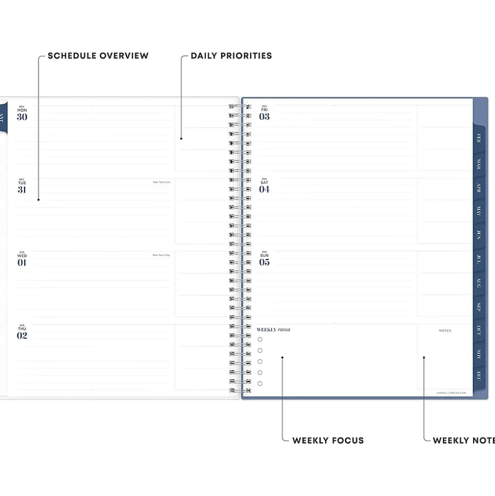 2025 Blue Sky inkWELL Press Twilight Blooms 8.5" x 11" Weekly & Monthly Planner, Plastic Cover, Blue/Yellow (152447)