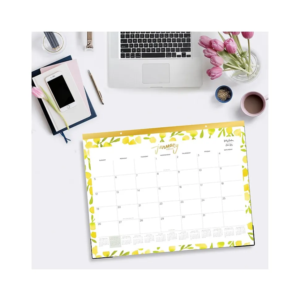 2025 Blue Sky Kelly Ventura Mimosa 22" x 17" Monthly Desk Pad Calendar, Yellow/White (149063-25)