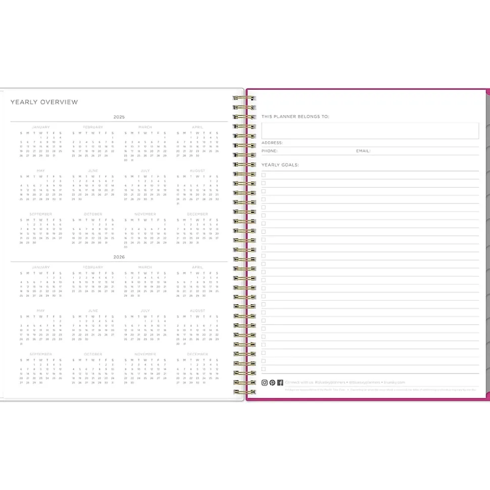 2025 Blue Sky Kelly Ventura Magenta Blooms 8.5" x 11" Weekly & Monthly Planner, Plastic Cover, Multicolor (140945-25)