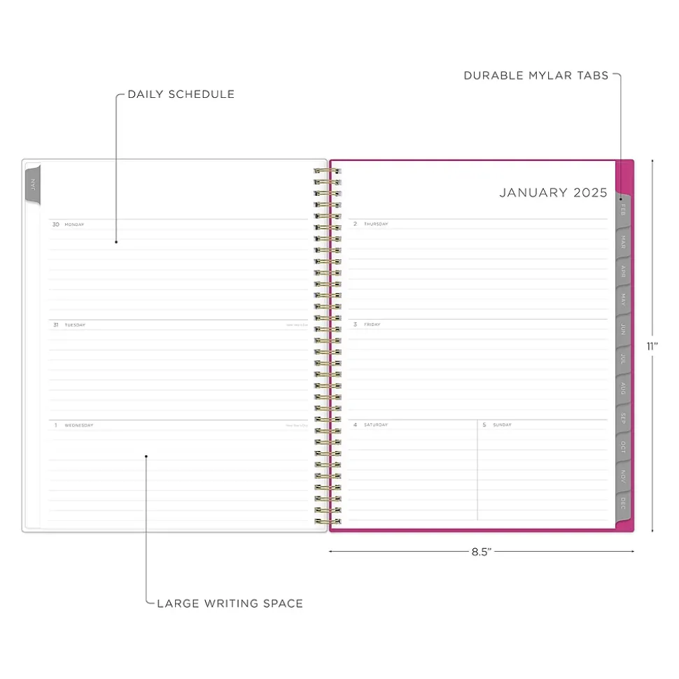 2025 Blue Sky Kelly Ventura Magenta Blooms 8.5" x 11" Weekly & Monthly Planner, Plastic Cover, Multicolor (140945-25)