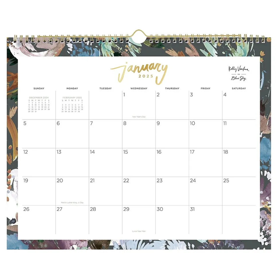 2025 Blue Sky Kelly Ventura Midnight Garden 15" x 12" Monthly Wall Calendar (149058-25)