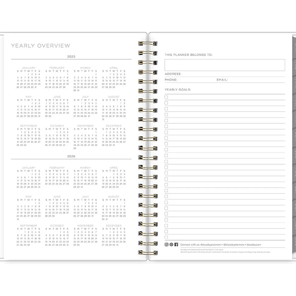 2025 Blue Sky Kelly Ventura Mimosa 5" x 8" Weekly & Monthly Planner, Plastic Cover, Yellow/White (149061-25)