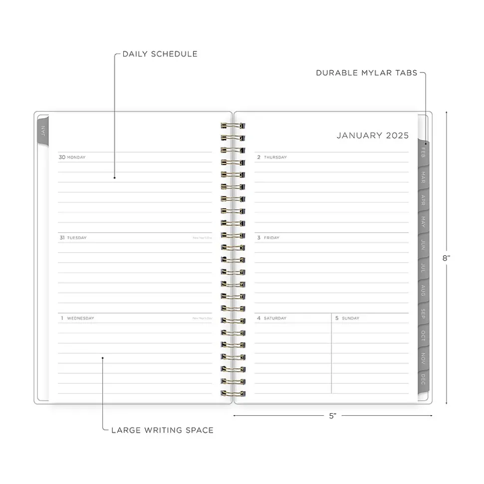 2025 Blue Sky Kelly Ventura Mimosa 5" x 8" Weekly & Monthly Planner, Plastic Cover, Yellow/White (149061-25)