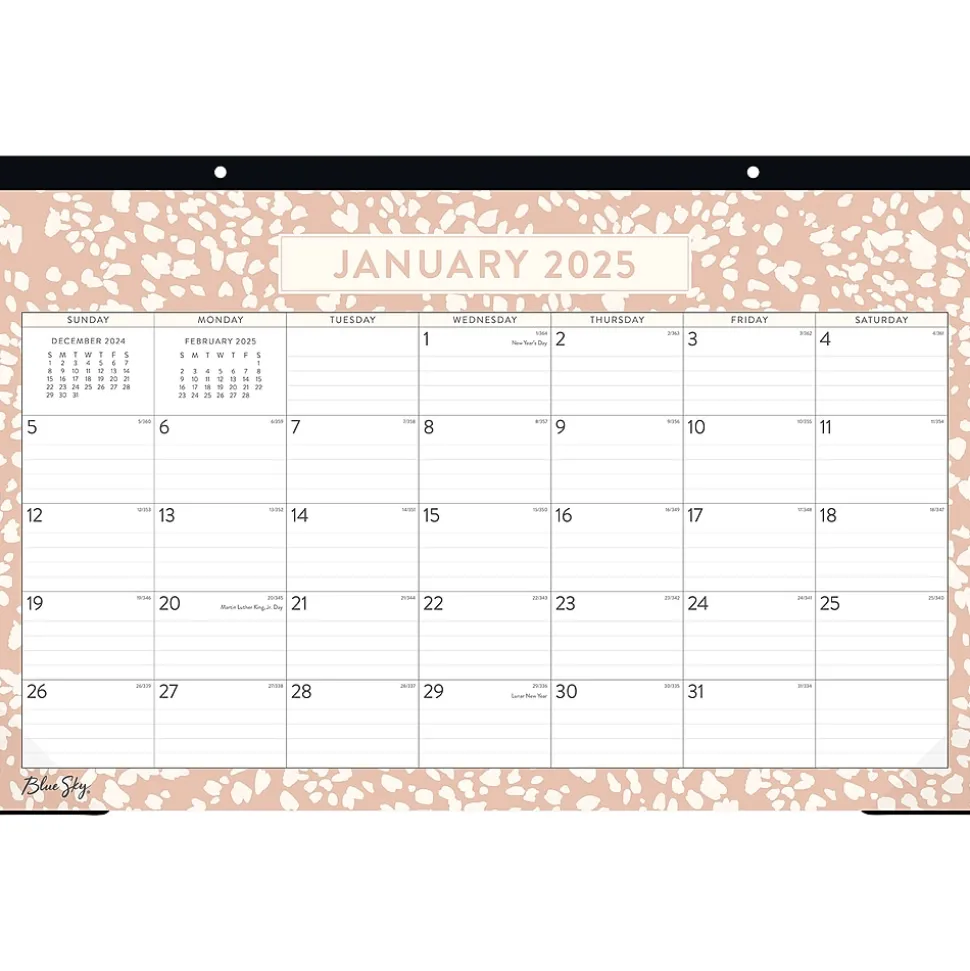 2025 Blue Sky Natalya 17" x 11" Monthly Desk Pad Calendar, Pink/White (148771-25)