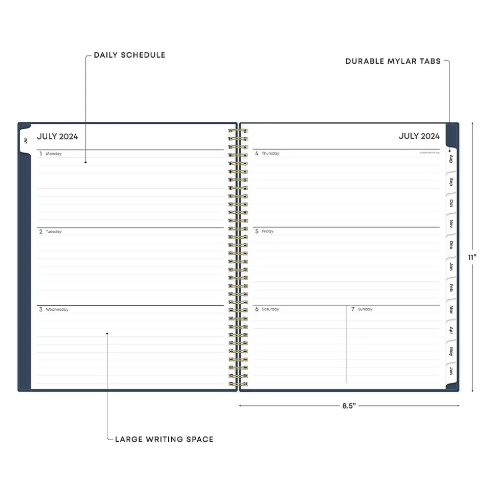 2024-2025 Blue Sky Pucker 8.5" x 11" Academic Weekly & Monthly Planner, Plastic Cover, Navy (146759)