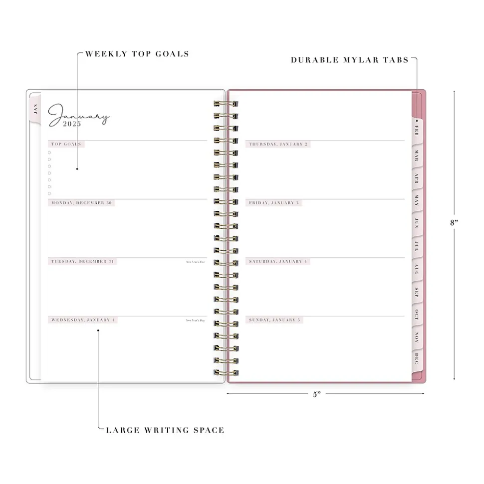 2025 Blue Sky Rachel Parcell Rose 5" x 8" Weekly & Monthly Planner, Plastic Cover, Multicolor (148189)