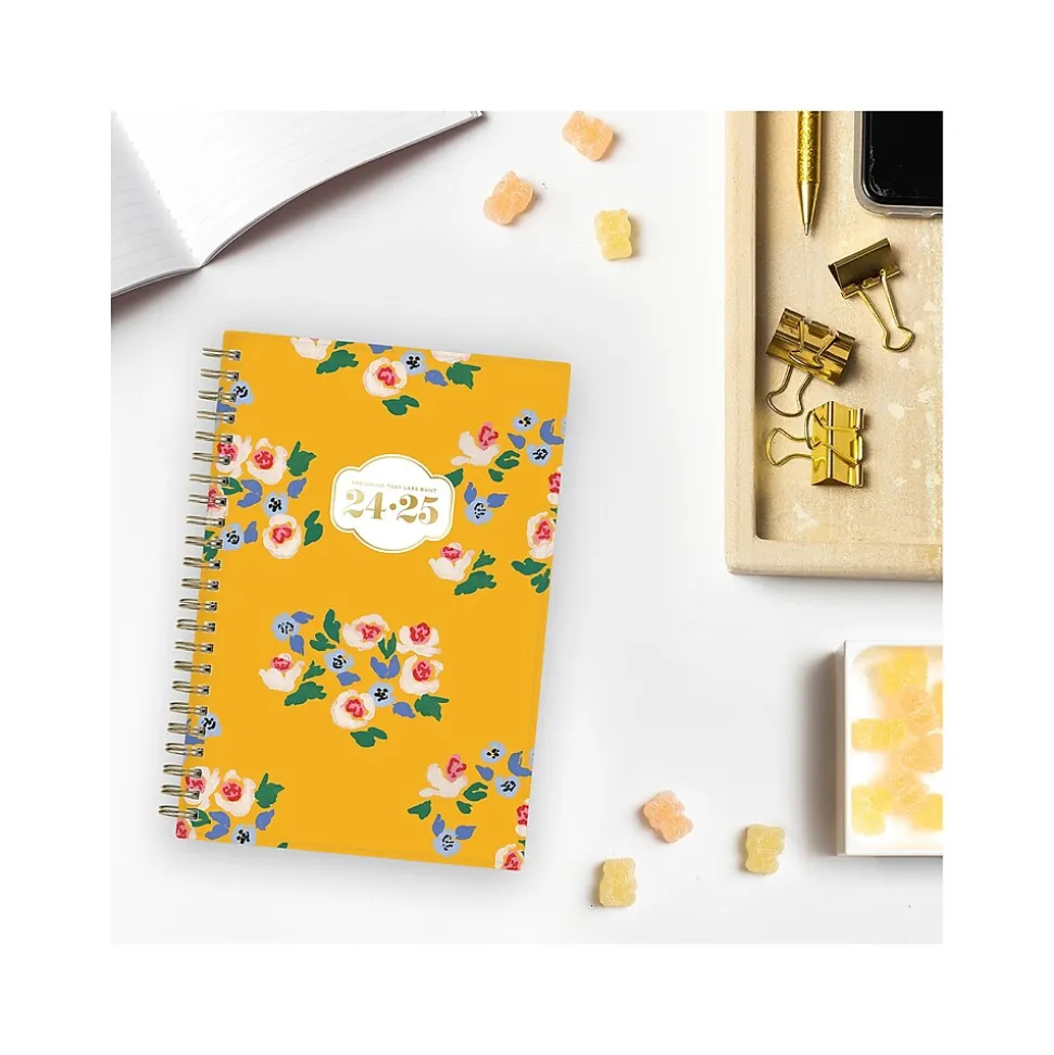 2024-2025 Blue Sky The House That Lars Built Yellow Floral 5" x 8" Academic Weekly & Monthly Planner, Plastic Cover