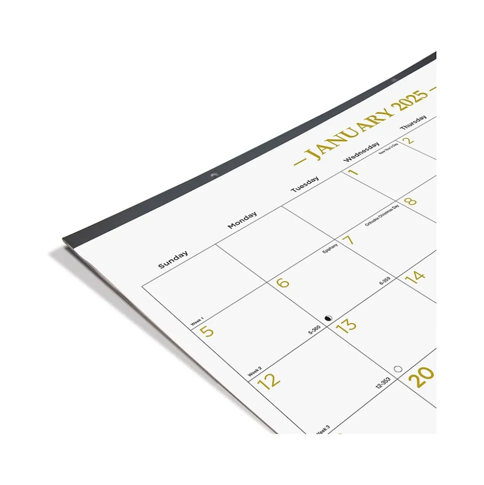 2025 Blueline Colorful 22" x 17" Monthly Desk Pad Calendar, White/Gold (100024-25)
