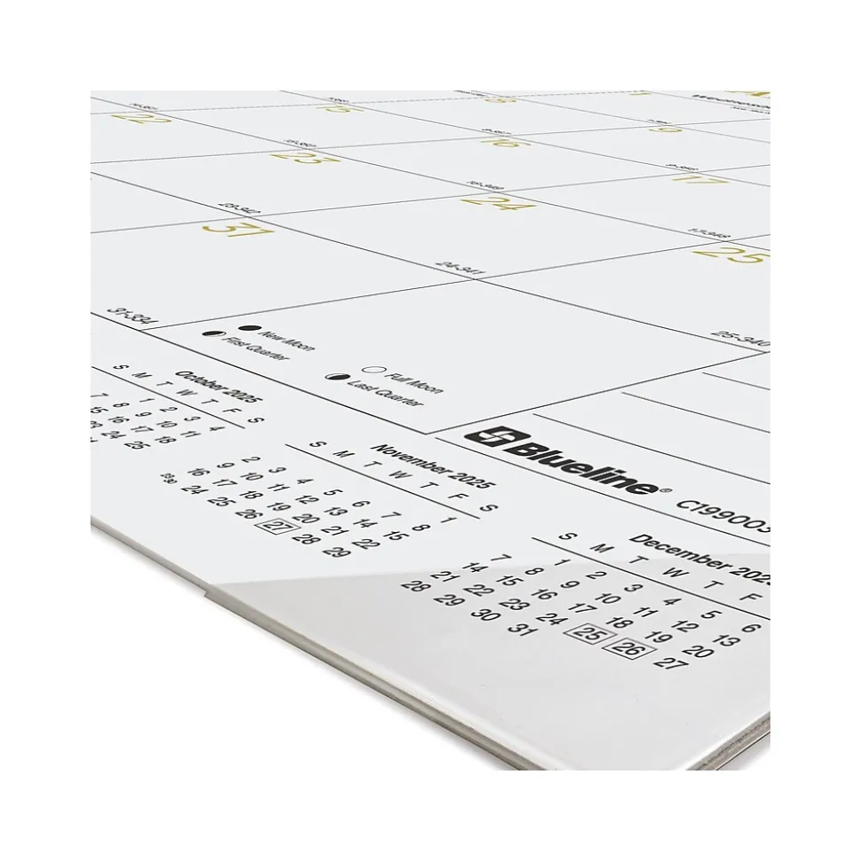 2025 Blueline Colorful 22" x 17" Monthly Desk Pad Calendar, White/Gold (100024-25)
