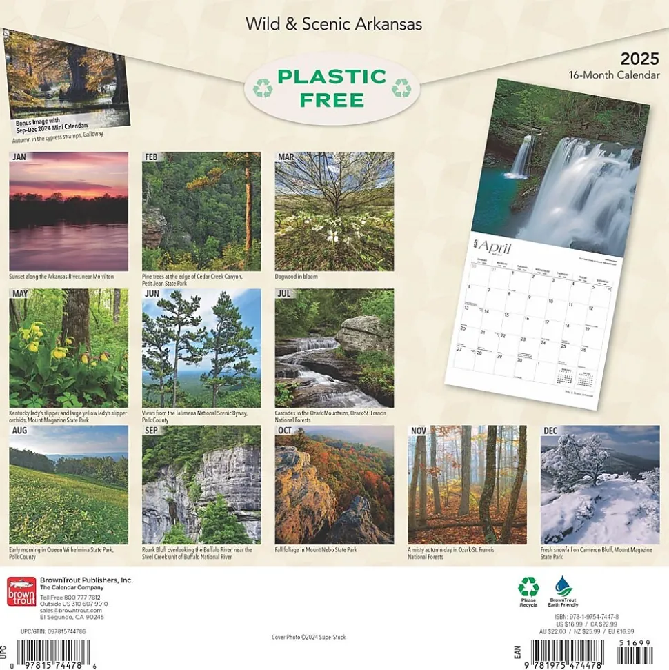 2025 BrownTrout Arkansas Wild & Scenic 12" x 12" Monthly Square Wall Calendar (9781975474478)