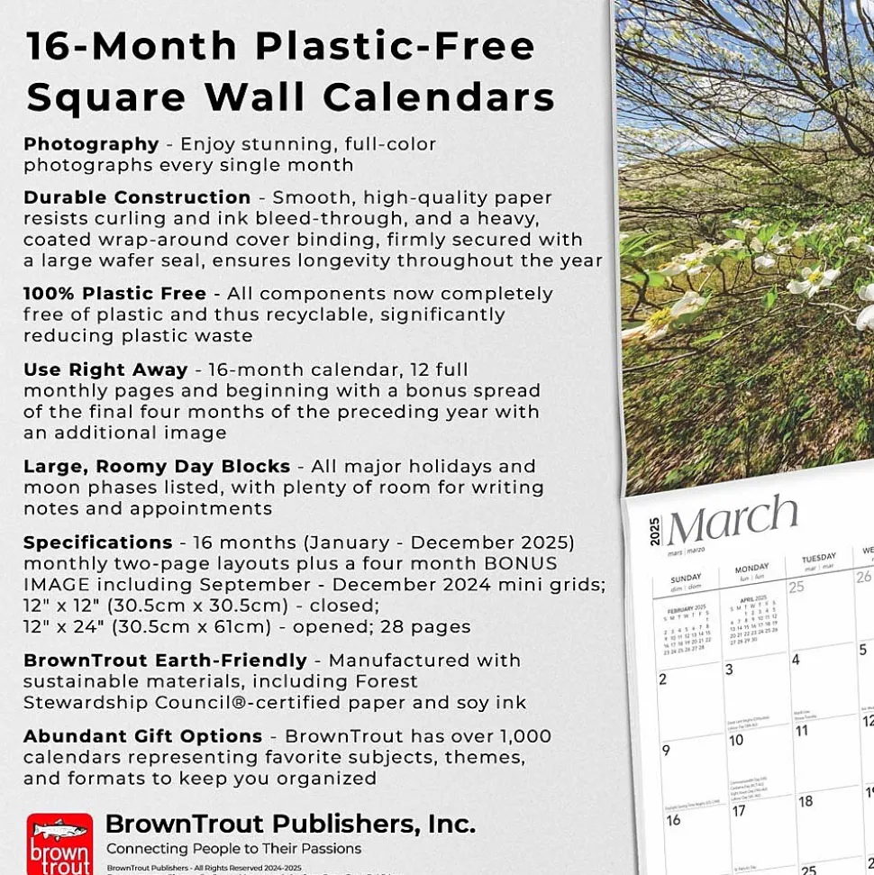 2025 BrownTrout Arkansas Wild & Scenic 12" x 12" Monthly Square Wall Calendar (9781975474478)