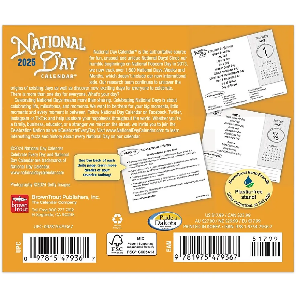 2025 BrownTrout National Day 6" x 5" Day-to-Day Desktop Box Calendar (9781975479367)
