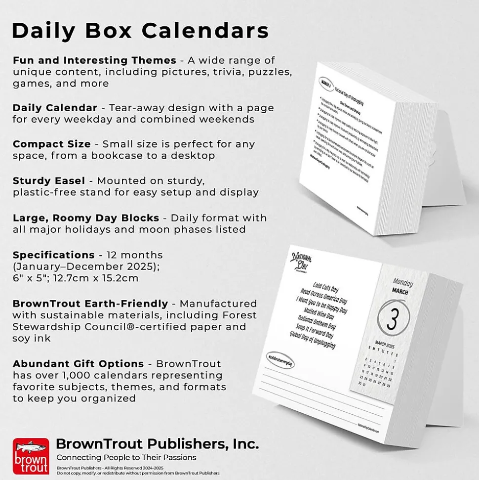 2025 BrownTrout National Day 6" x 5" Day-to-Day Desktop Box Calendar (9781975479367)