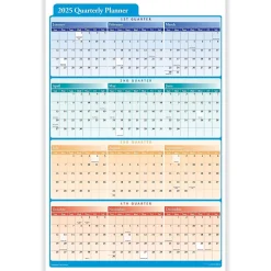 2025 ComplyRight Quarterly Planner 36" x 24" Yearly Dry Erase Wall Calendar, Red/Blue/Orange (J0061)