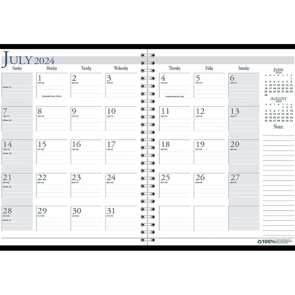 2024-2025 House of Doolittle 8.5" x 11" Academic Monthly Planner, Leatherette Cover, Black (26302-25)