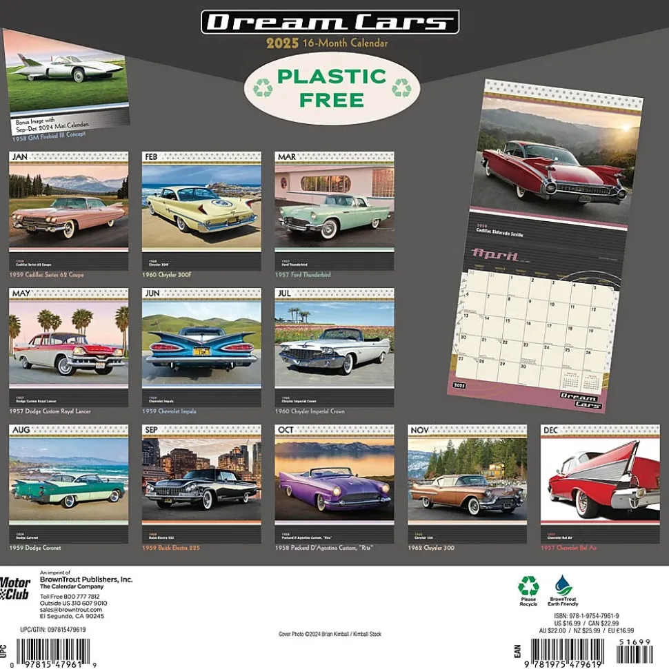 2025 Motor Club Dream Cars 12" x 24" Monthly Square Wall Calendar, (9781975479619)