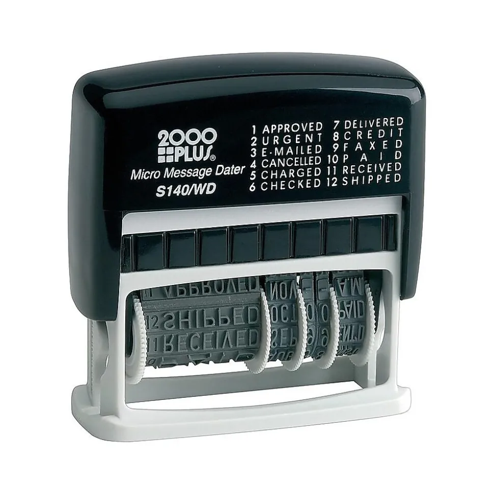 2000 Plus Micro Message Dater 12-in-1 Self-Inking Date and Message Stamp, Black Ink (011090)