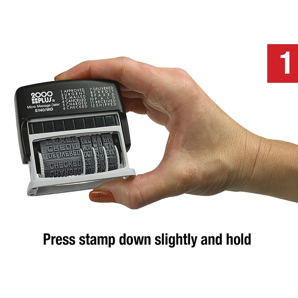 2000 Plus Micro Message Dater 12-in-1 Self-Inking Date and Message Stamp, Black Ink (011090)
