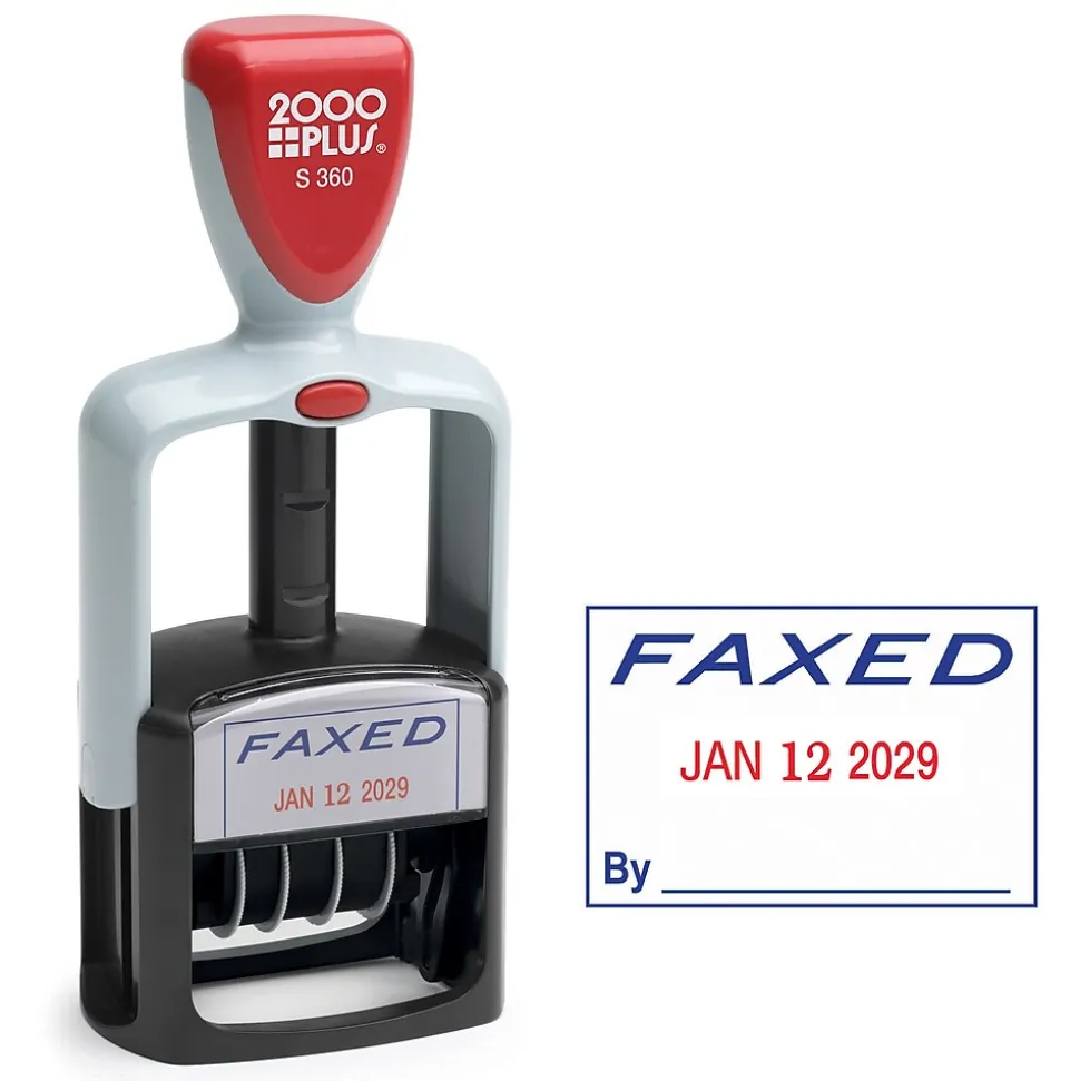 2000 Plus Self-Inking Dater and Message Stamp, FAXED, Blue and Red Inks (011032)