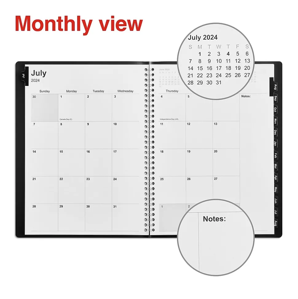 2024-2025 Staples 8" x 11" Academic Monthly Planner, Faux Leather Cover, Black (ST23571-23)