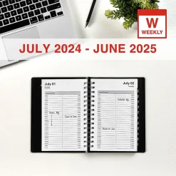 2024-2025 Staples 5" x 8" Academic Daily Appointment Book, Faux Leather Cover, Black (ST60364-23)