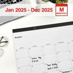 2025 Staples 22" x 17" Desk Pad Calendar, Black (ST12951-25)