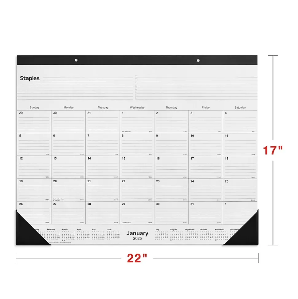 2025 Staples 22" x 17" Desk Pad Calendar, Black (ST12951-25)