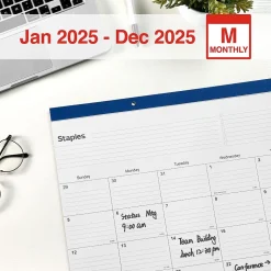2025 Staples 22" x 17" Desk Pad Calendar, Navy (ST59700-25)