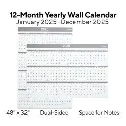 2025 Staples 48" x 32" Dry Erase Wall Calendar, Gray/White (ST58450-25)