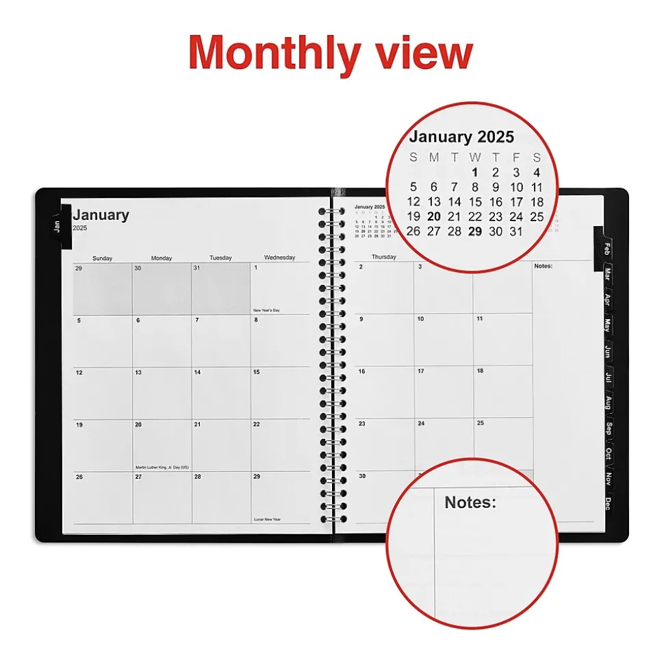 2025 Staples 7" x 9" Monthly Planner, Black (ST52183-25)
