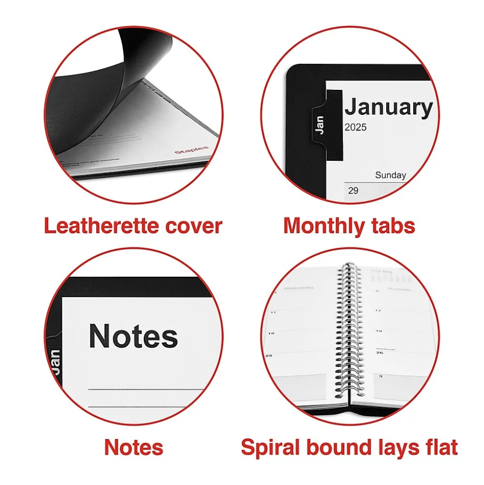 2025 Staples 7" x 9" Monthly Planner, Black (ST52183-25)