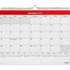2025 Staples 15" x 12" Wall Calendar, Red/White (ST52080-25)