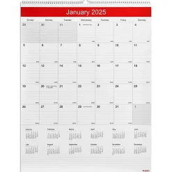 2025 Staples 22" x 29" Wall Calendar, White/Red (ST53914-25)