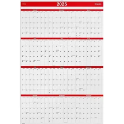 2025 Staples 24" x 36" Wall Calendar, Red/Black/White (ST53999-25)