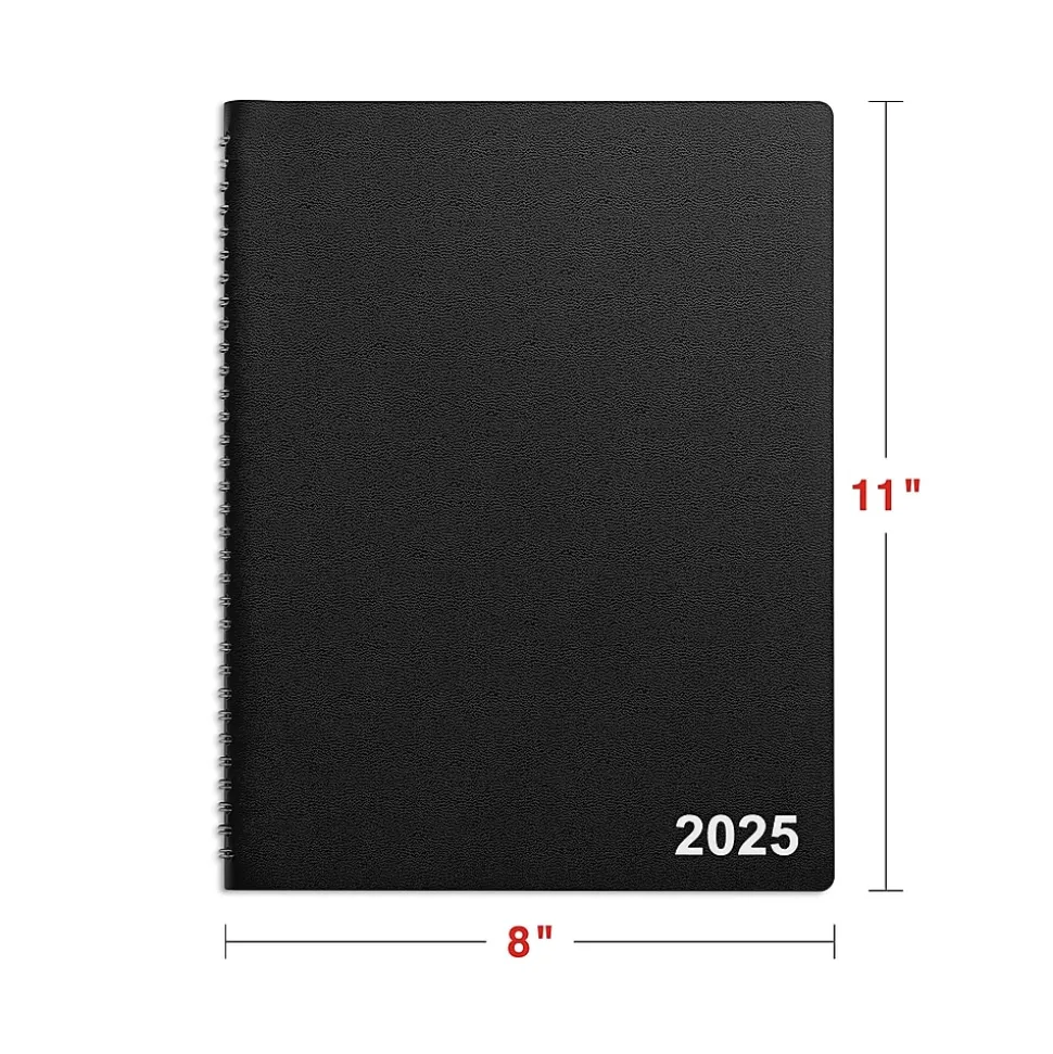 2025 Staples 8" x 11" Weekly & Monthly Appointment Book, Faux Leather Cover, Black (TR21494-25)