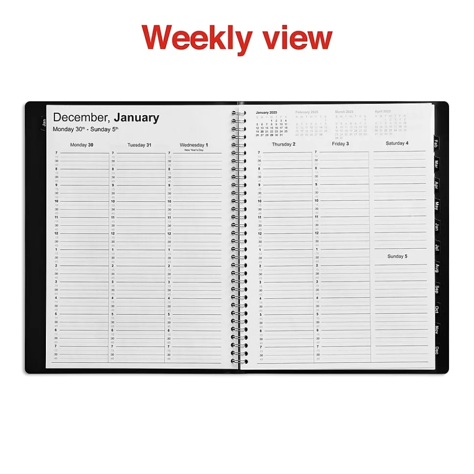 2025 Staples 8" x 11" Weekly & Monthly Appointment Book, Faux Leather Cover, Black (TR21494-25)