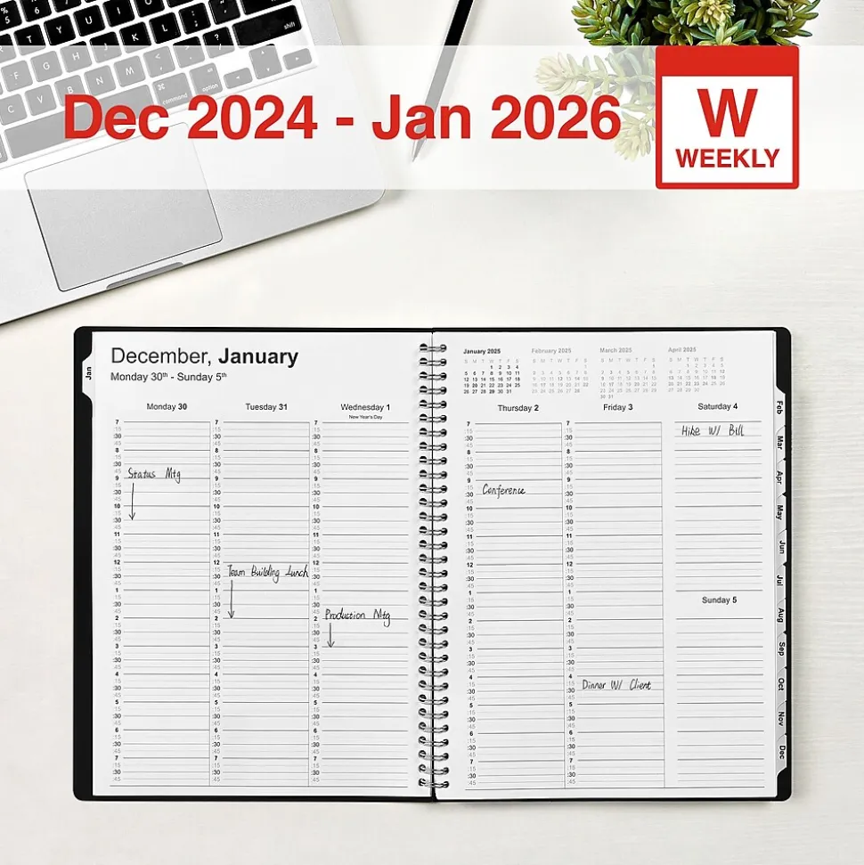 2025 Staples 8" x 11" Weekly & Monthly Appointment Book, Plastic Cover, Black (ST21488-25)