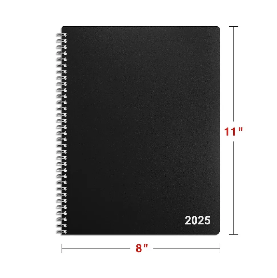 2025 Staples 8" x 11" Weekly & Monthly Appointment Book, Plastic Cover, Black (ST21488-25)
