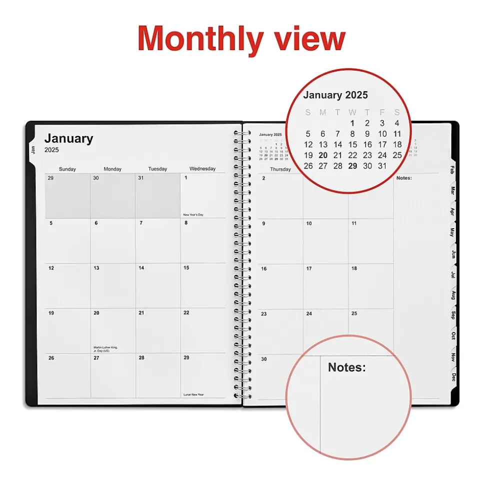 2025 Staples 8" x 11" Weekly & Monthly Appointment Book, Plastic Cover, Black (ST21488-25)