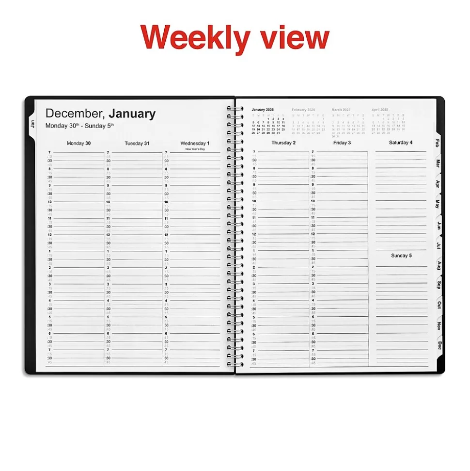 2025 Staples 8" x 11" Weekly & Monthly Appointment Book, Plastic Cover, Black (ST21488-25)