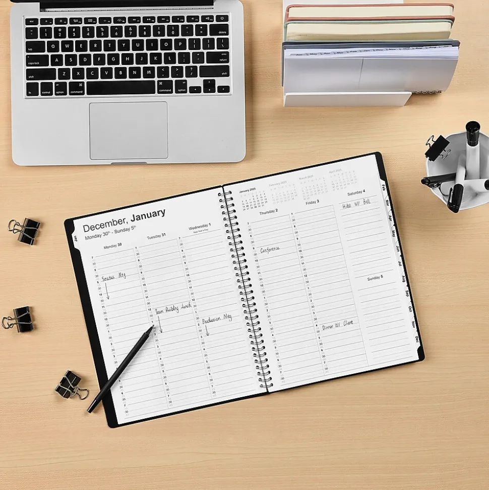 2025 Staples 8" x 11" Weekly & Monthly Appointment Book, Plastic Cover, Black (ST21488-25)