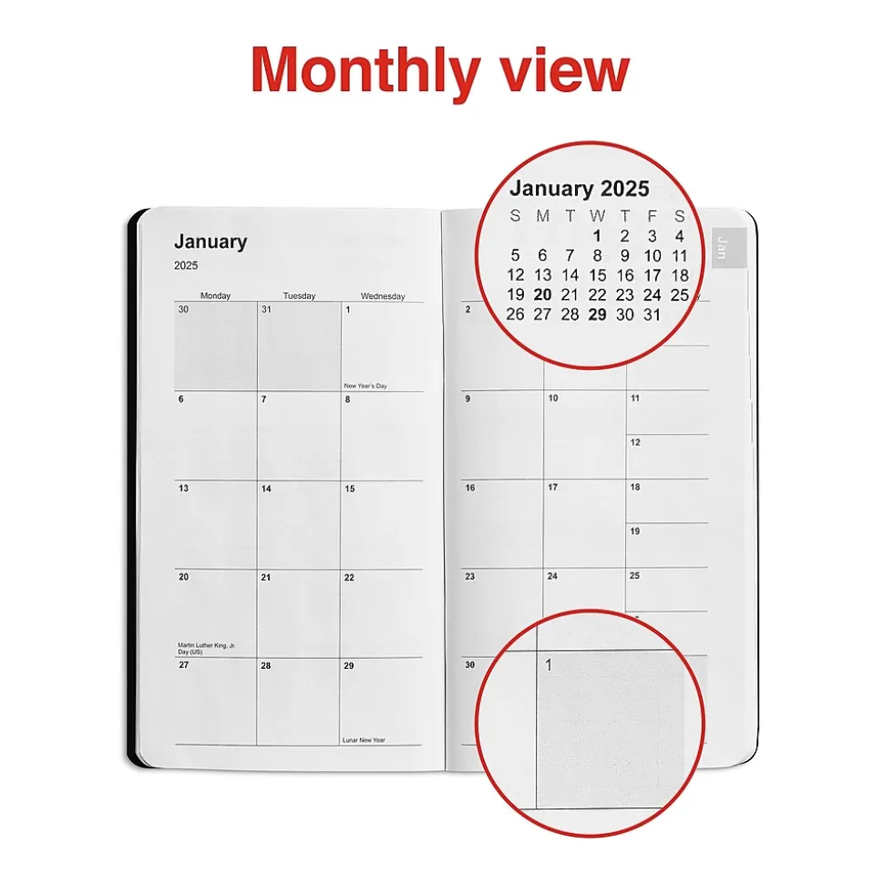 2025 Staples 3" x 6" Weekly & Monthly Planner, Black (ST12937-25)