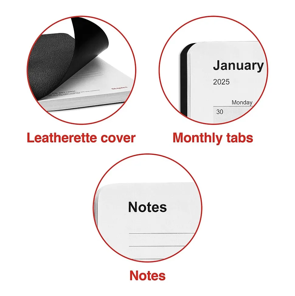 2025 Staples 3" x 6" Weekly & Monthly Planner, Black (ST12937-25)