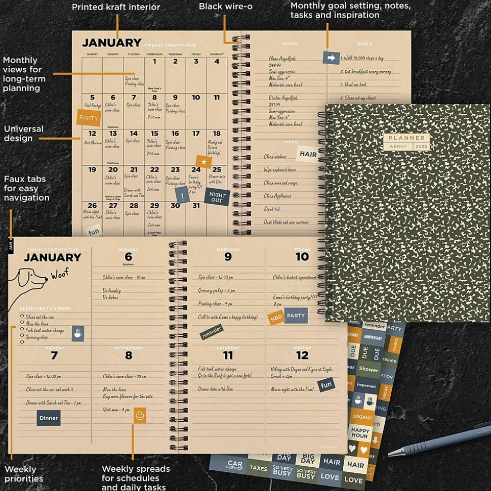 2025 TF Publishing 6.5" x 8" Classic Composition Medium Weekly Monthly Planner 25-9202