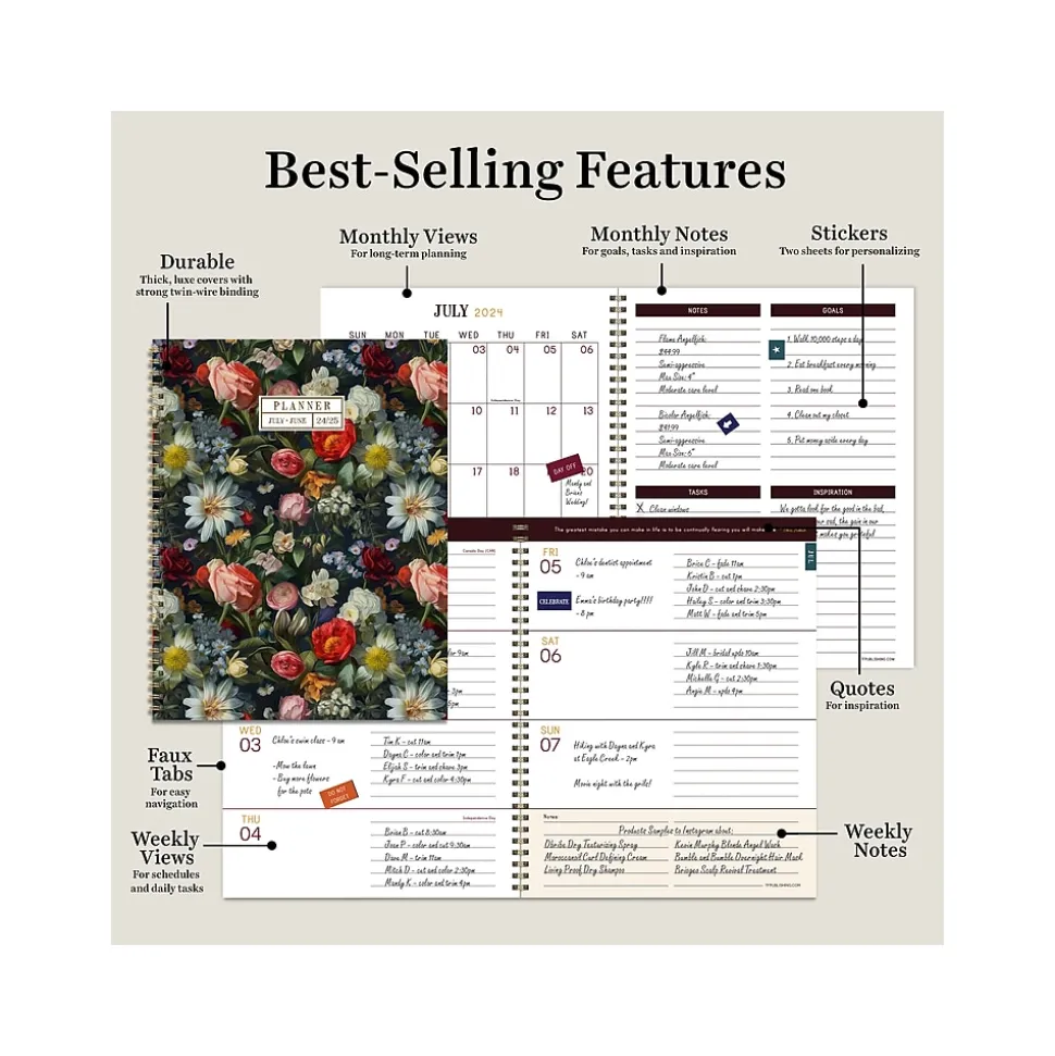 2024-2025 TF Publishing Bibliophile Series English Garden 8.5" x 11" Academic Weekly & Monthly Planner, Paperboard Cover