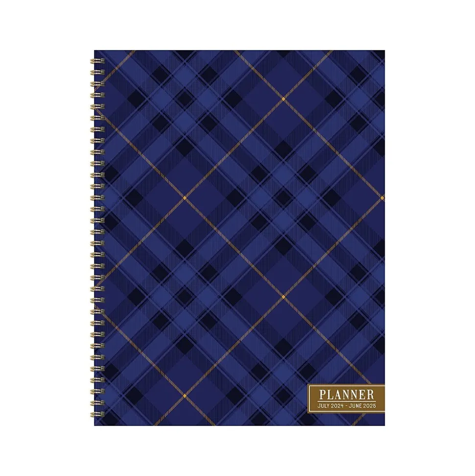 2024-2025 TF Publishing Bibliophile Series Royal Tartan 9" x 11" Academic Weekly & Monthly Planner, Paper Cover, Blue/Yellow