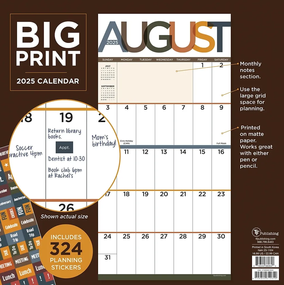 2025 TF Publishing Big Print 12" x 12" Monthly Wall Calendar (25-1104)
