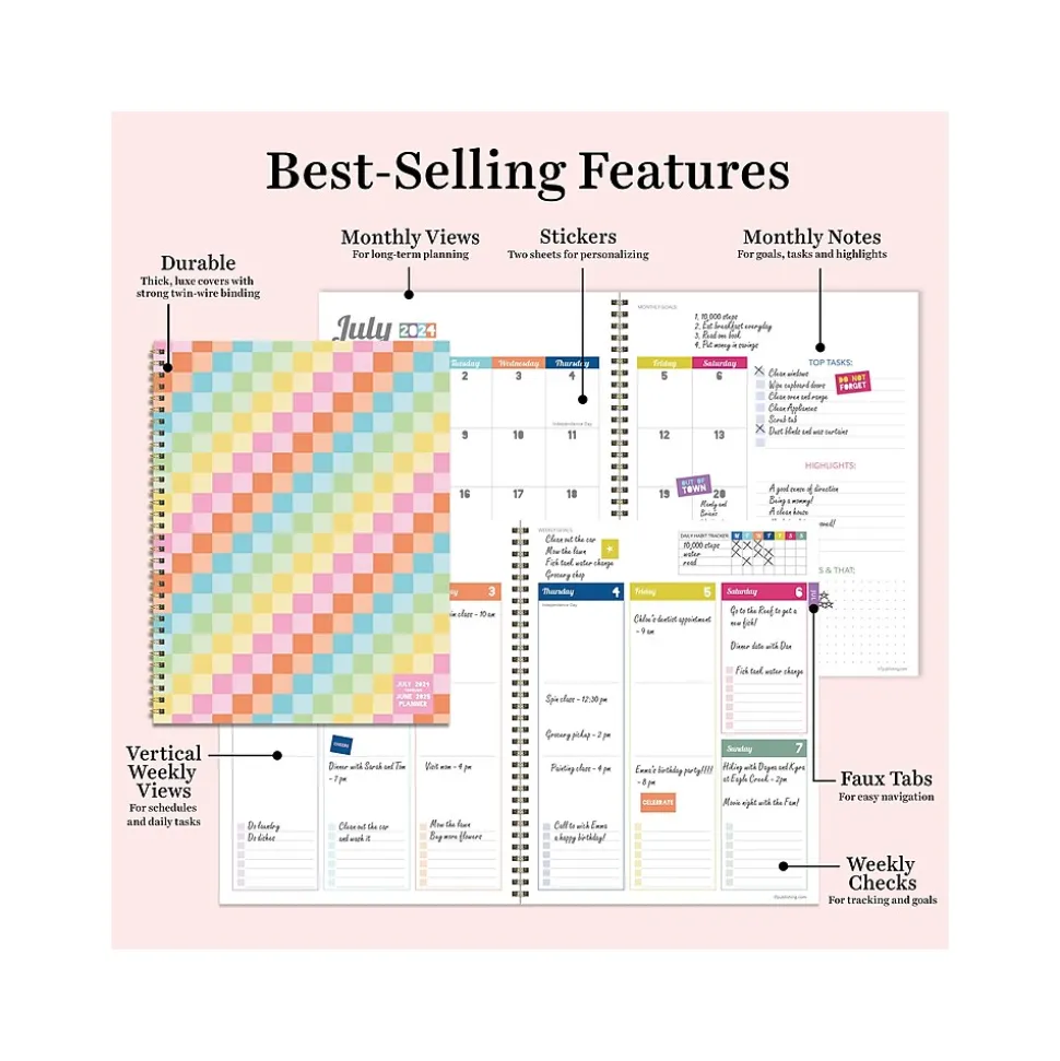 2024-2025 TF Publishing Cali Girl Collection Checkmate 8.5" x 11" Academic Weekly & Monthly Planner, Paperboard Cover