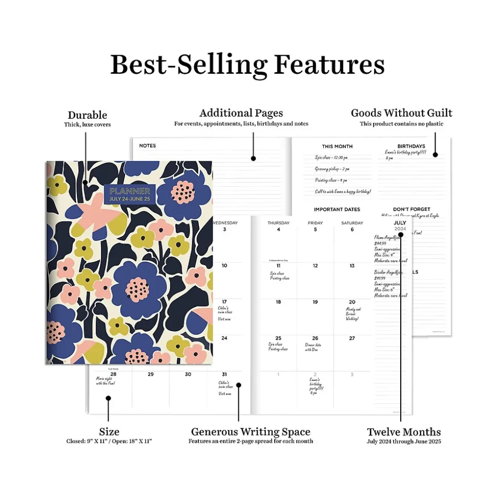 2024-2025 TF Publishing Mod Flowers 9" x 11" Academic Monthly Planner, Paperboard Cover, Multicolor (AY25-4508)