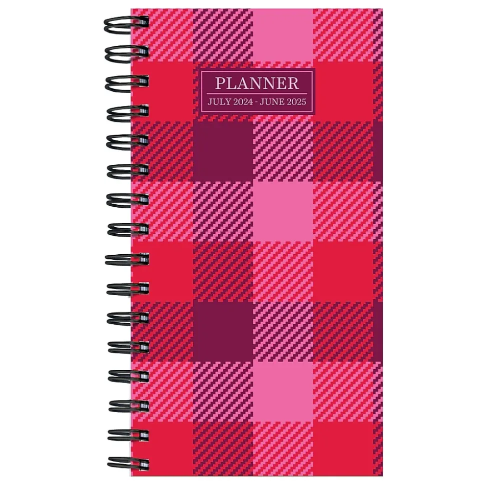 2025 TF Publishing Pink Plaid 3.5" x 6.5" Weekly & Monthly Planner, Paperboard Cover, Multicolored (25-7506)